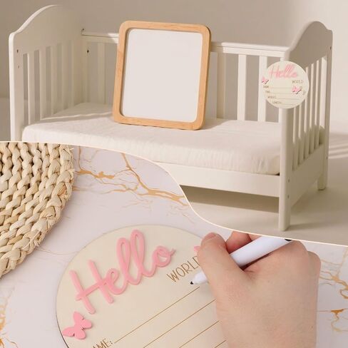علامة إعلان حديثي الولادة ، 5.31 بوصة الوردي Hello World Wooden New Baby Welcom in Kuwait