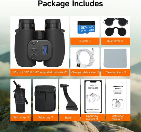 SVBONY SA208 8x42 ED Binoculars for Adults High Powered, Digital Binoculars with Camera, 16M Photo 1080P Video Photo Recorder, ED & FMC Color reproduction, 8 Zoom for Bird Watching, Travel Photography in Saudi Arabia