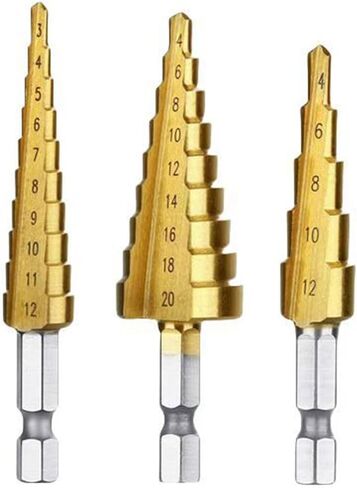 3 PCS STEP STEP STEP STET STET ، Pagoda HSS Steel Titanium Plated Praling Bit Princtional Multifunctional Hole Bots ، High Speed ​​Steel Drill Cone Bits for Aluminium ، Stainlic Steel ، Metal ، Wood ، Plastic in Saudi Arabia