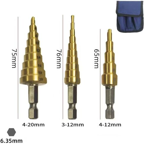 3 PCS STEP STEP STEP STET STET ، Pagoda HSS Steel Titanium Plated Praling Bit Princtional Multifunctional Hole Bots ، High Speed ​​Steel Drill Cone Bits for Aluminium ، Stainlic Steel ، Metal ، Wood ، Plastic in Saudi Arabia