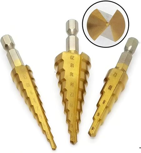 3 PCS STEP STEP STEP STET STET ، Pagoda HSS Steel Titanium Plated Praling Bit Princtional Multifunctional Hole Bots ، High Speed ​​Steel Drill Cone Bits for Aluminium ، Stainlic Steel ، Metal ، Wood ، Plastic in Saudi Arabia