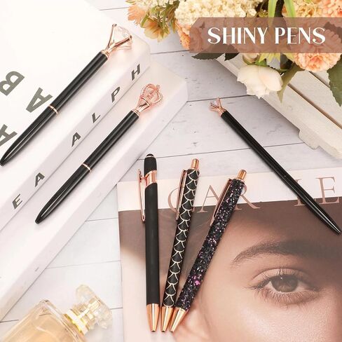 6 Pcs Ballpoint Pens Set Metal Crystal Diamond Pen for Journaling Black Ink Ballpoint Pens Liquid Sand Glitter Pen Fancy Pens Gifts for Woman Girls Teacher School Office Home (Gold) in Saudi Arabia