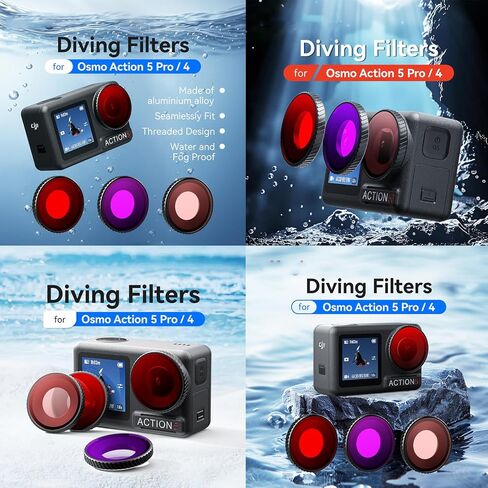 Diving Lenses Filter for DJl Osmo Action 5 Pro/4 Action Camera Waterproof Case Protective Shell Red Pink Purple Dive Filter Accessories (Red) in Saudi Arabia
