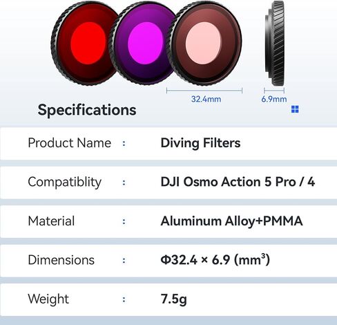 Diving Lenses Filter for DJl Osmo Action 5 Pro/4 Action Camera Waterproof Case Protective Shell Red Pink Purple Dive Filter Accessories (Red) in Saudi Arabia