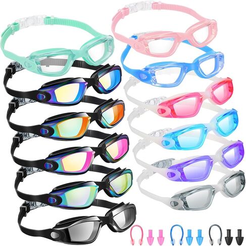 12 Pack Swim Goggles for Adult Anti Fog Swimming Glasses Leak Proof Swim Equipment with 12 Waterproof Nose Clips and Earplugs for Men Women Kids Youth in Saudi Arabia