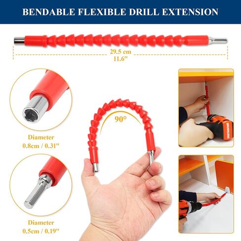 PRIDE&CRAFT 26Pcs Bike Repair Flexible Drill Bit Extension Set,105° Right Angle Drill Attachmentt,1/4 3/8 1/2"Impact Driver Rotatable Socket Adapter,Bits Holder,Bendable Drill Bit Extension Tool Set in Saudi Arabia