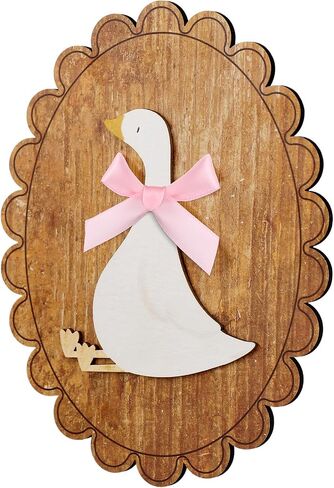 Weysat Goose Decory Decory Wooden One Silly Goose Wall Art مع القوس الوردي الحقيقي ، والحيوانات المضحكة صورة بطة الجدار المزرعة الأوز العمل الفني لزخارف غرفة الحضانة in Saudi Arabia