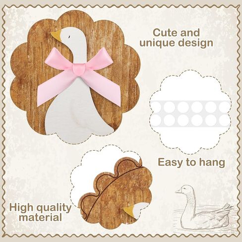Weysat Goose Decory Decory Wooden One Silly Goose Wall Art مع القوس الوردي الحقيقي ، والحيوانات المضحكة صورة بطة الجدار المزرعة الأوز العمل الفني لزخارف غرفة الحضانة in Saudi Arabia