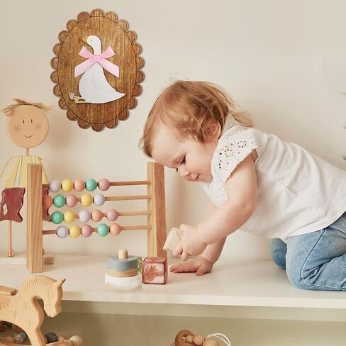 Weysat Goose Decory Decory Wooden One Silly Goose Wall Art مع القوس الوردي الحقيقي ، والحيوانات المضحكة صورة بطة الجدار المزرعة الأوز العمل الفني لزخارف غرفة الحضانة in Saudi Arabia