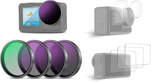 NEEWER Snap On ND Filter Set Compatible with DJI Osmo Action 3/4/5 Pro & Screen Protector Accessories Kit for Action 5 Pro Camera, 4 Pack ND8+ND16+ND32+CPL, Multicoated HD Optical Glass Lens Filters in Saudi Arabia