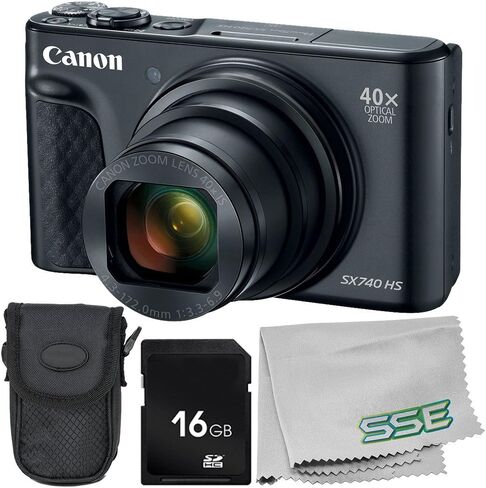 Canon PowerShot SX740 HS Digital Camera (Black) 4PC Bundle - Includes 16GB SD Memory Card + Point & Shoot Case + Microfiber Cleaning Cloth (Renewed) in Saudi Arabia