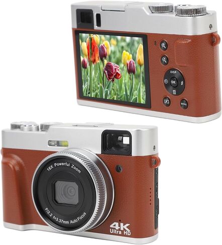 48MP Retro Digital Camera with 2.8in Screen, 4K Vlogging Camera with 16X Optical Zoom, Anti Shake, Auto Focus, Travel Video Camera for Adults Kids (Brown) in Saudi Arabia