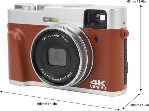 48MP Retro Digital Camera with 2.8in Screen, 4K Vlogging Camera with 16X Optical Zoom, Anti Shake, Auto Focus, Travel Video Camera for Adults Kids (Brown) in Saudi Arabia