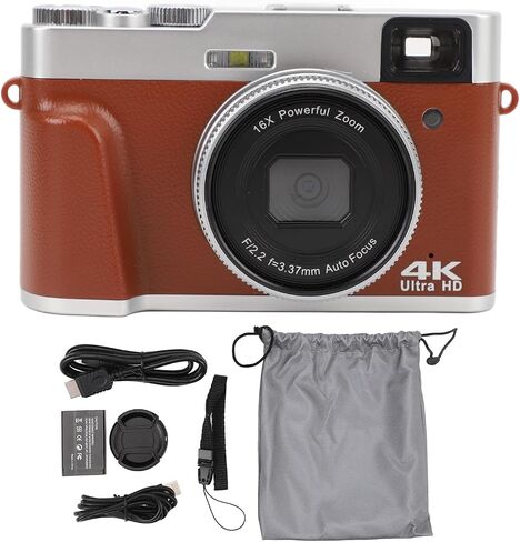 48MP Retro Digital Camera with 2.8in Screen, 4K Vlogging Camera with 16X Optical Zoom, Anti Shake, Auto Focus, Travel Video Camera for Adults Kids (Brown) in Saudi Arabia
