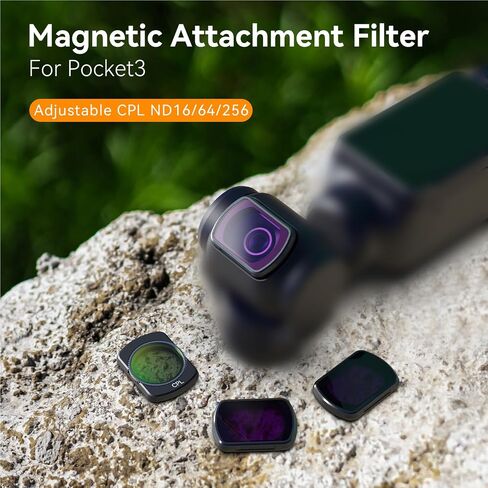Yunseity Magnetic ND CPL Filter Set, 4 Pack CPL ND16 ND64 ND256 HD Glass Filters Kit for OSMO 3, Aluminum Alloy, Quick Installation, PTZ Compatibility, for Daily & Vlog Creation in Saudi Arabia