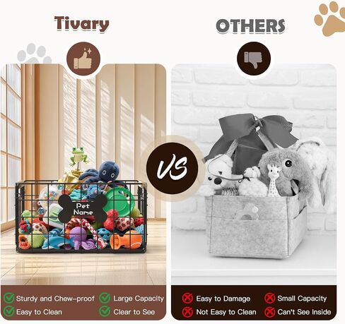 Dog Toy Basket, Chew-Proof Metal Dog Toy Bin with Handles, Pet Stuff Storage Organizer Box for Dogs with Marker Pen, Portable & Foldable Puppy Toys Basket for Living Room, 15.8''×11.8''×11.8'' in Kuwait