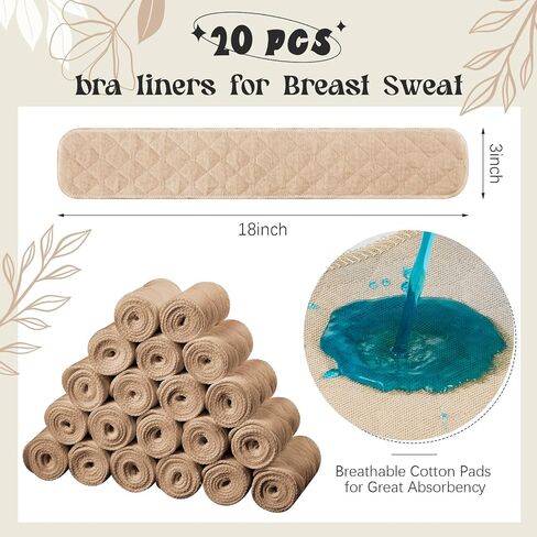 Toulite 20 Pcs Bra Liners 18 x 3 Inches Rectangle Cotton Under Bra Pads 3 Layer White Bra Sweat Liners for Women Sweating Supplies in Saudi Arabia