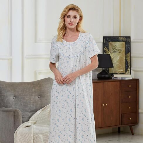 Keyocean Women Nightgowns, Soft 100% Cotton Lightweight Short Sleeve Night-dresses for Ladies in Saudi Arabia