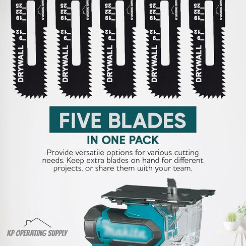 5 Pack Drywall Cutter Saw Blades for Makita - High Carbon Steel Cordless Cut Out Saw Blades - Cuts Drywall up to 1-3/16" Thick - by KP Operating Supply in Saudi Arabia