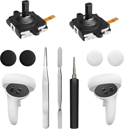 Joystick Replacement Kit for Oculus Quest 2/3 Controller, Repair Kit for Meta Quest 2/3 Controller, Include 2 Joysticks, T5 Screwdriver, Tweezer, Pry Tool, 4 Thumbstick Grips (Black-11-in one) in Kuwait