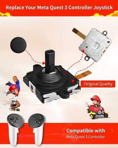 Joystick Replacement Kit for Oculus Quest 2/3 Controller, Repair Kit for Meta Quest 2/3 Controller, Include 2 Joysticks, T5 Screwdriver, Tweezer, Pry Tool, 4 Thumbstick Grips (Black-11-in one) in Kuwait