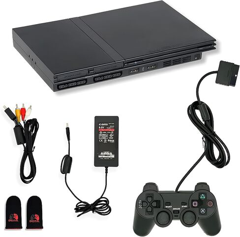 Sony Black Premium PS2 Slim Console - PlayStation 2 مع وحدة تحكم ، كابل AV ، سلك الطاقة (متجدد) in Saudi Arabia