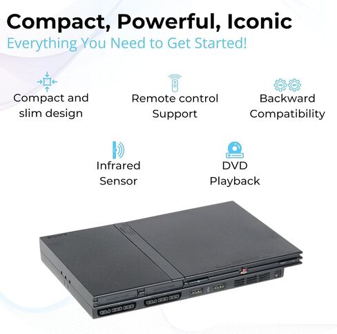 Sony Black Premium PS2 Slim Console - PlayStation 2 مع وحدة تحكم ، كابل AV ، سلك الطاقة (متجدد) in Saudi Arabia
