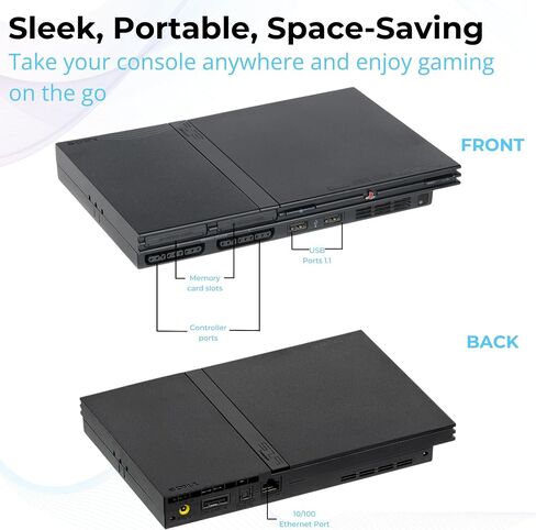Sony Black Premium PS2 Slim Console - PlayStation 2 مع وحدة تحكم ، كابل AV ، سلك الطاقة (متجدد) in Saudi Arabia