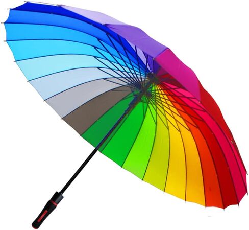 COLLAR AND CUFFS LONDON - 24 Ribs for Super-Strength - Windproof 60mph Extra Strong - Triple Layer Reinforced Frame with Fiberglass - Auto - Hook Handle Wood - Rainbow Canopy Umbrella in Saudi Arabia