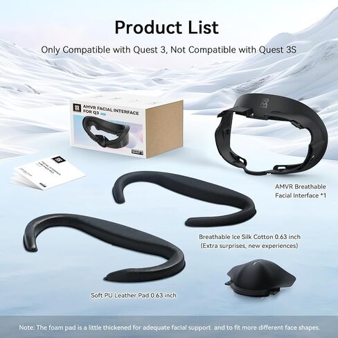 وسادة غطاء الوجه AMVR متوافقة مع ملحقات Meta/Oculus Quest 3، مع 2 وسادة بديلة ناعمة من البولي يوريثان للوجه in Kuwait