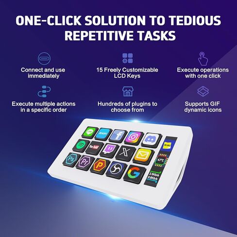 Basicolor Macro Pad,Stream Controller Deck with 15 Customizable Macro Keys Compatible with OBS/PowerPoint/Excel/Youtube/Word/Photoshop/Adobe Premiere Pro Windows 10/Mac14.0 (293SV3) Black in Kuwait