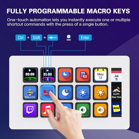 Basicolor Macro Pad,Stream Controller Deck with 15 Customizable Macro Keys Compatible with OBS/PowerPoint/Excel/Youtube/Word/Photoshop/Adobe Premiere Pro Windows 10/Mac14.0 (293SV3) Black in Kuwait