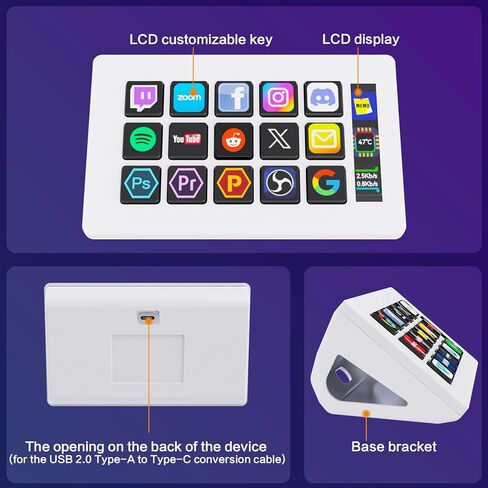 Basicolor Macro Pad,Stream Controller Deck with 15 Customizable Macro Keys Compatible with OBS/PowerPoint/Excel/Youtube/Word/Photoshop/Adobe Premiere Pro Windows 10/Mac14.0 (293SV3) Black in Kuwait