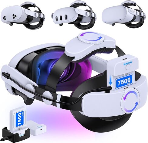 Kawaye Batery Head Strap for Meta Quest 3S/3/2, Hot-swappable Batery Pack 2X7500mAh&Charger Dock Extend 6-8Hrs,Double Knobs Adjustable VR Headset Strap Enhanced Support&Reduce Pressure-MQ2000 in Saudi Arabia