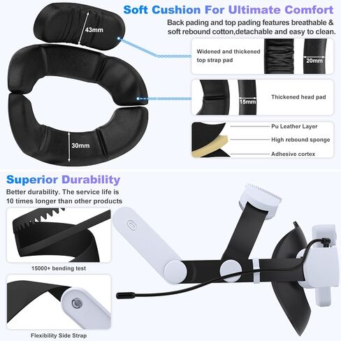 Kawaye Batery Head Strap for Meta Quest 3S/3/2, Hot-swappable Batery Pack 2X7500mAh&Charger Dock Extend 6-8Hrs,Double Knobs Adjustable VR Headset Strap Enhanced Support&Reduce Pressure-MQ2000 in Saudi Arabia