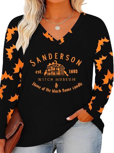 Women Plus Size Halloween Shirts Sanderson Sisters Shirt Long Sleeve Hocus Pocus Halloween Tee Tops in Saudi Arabia