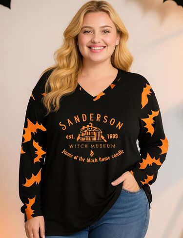 Women Plus Size Halloween Shirts Sanderson Sisters Shirt Long Sleeve Hocus Pocus Halloween Tee Tops in Saudi Arabia