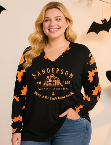 Women Plus Size Halloween Shirts Sanderson Sisters Shirt Long Sleeve Hocus Pocus Halloween Tee Tops in Saudi Arabia