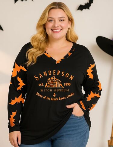 Women Plus Size Halloween Shirts Sanderson Sisters Shirt Long Sleeve Hocus Pocus Halloween Tee Tops in Saudi Arabia