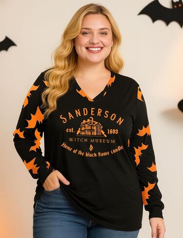 Women Plus Size Halloween Shirts Sanderson Sisters Shirt Long Sleeve Hocus Pocus Halloween Tee Tops in Saudi Arabia