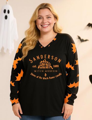Women Plus Size Halloween Shirts Sanderson Sisters Shirt Long Sleeve Hocus Pocus Halloween Tee Tops in Saudi Arabia