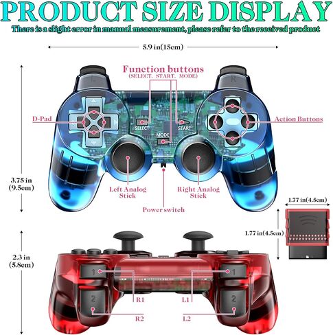 وحدة التحكم اللاسلكية Degulan متوافقة مع وحدة التحكم PS-2 ، GamePad عن بُعد للعب 2 (Clearred و ClearBlue) in Kuwait