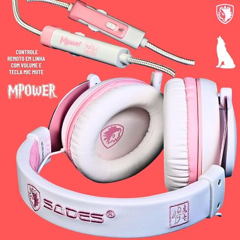 SADES MPOWER Stereo Gaming Headset for PS4, PC, Mobile, Noise Cancelling Over Ear Headphones with Retractable and Flexible Mic & Soft Memory Earmuffs for Laptop Nintendo Switch Games-Angel Edition in Kuwait