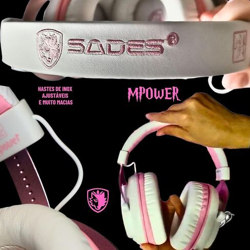 SADES MPOWER Stereo Gaming Headset for PS4, PC, Mobile, Noise Cancelling Over Ear Headphones with Retractable and Flexible Mic & Soft Memory Earmuffs for Laptop Nintendo Switch Games-Angel Edition in Kuwait