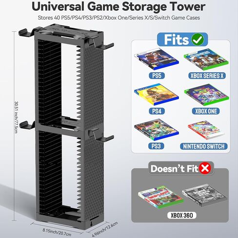 حامل تخزين Tower Tower Rack Discing Store Universal ل PS5/ PS4/ Xbox One/ Series/ Nintendo Switch Game ، DVD/ Game Organizer Shelf Displan in Kuwait