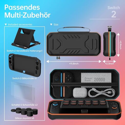 Hosanwell Switch2 13 in 1 Accessories Set for 2025 Nintendo Switch2 Model,Switch2 Hard Carrying Case with Switch2 Protective Case,8 Thumb Grip,2 Screen Protector,1 Stand in Saudi Arabia