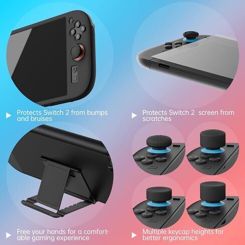 Hosanwell Switch2 13 في 1 ملحقات تم تعيينها لنموذج Nintendo Switch2 ، حالة حمل صلبة Switch2 مع حالة حماية Switch2 ، 8 قبضة الإبهام ، واقي شاشة ، 1 حامل in Kuwait