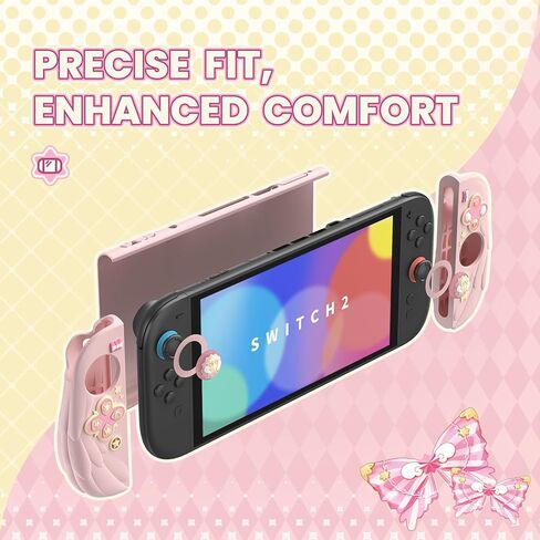 playvital Magic Wings Protective Case with Stand for Nintendo Switch 2 | Joycon Silicone Grips, PC Console Hard Shell, 2 Joystick Caps | Cute Animal Accessories Dockable Cover for Switch 2 - Pink in Saudi Arabia