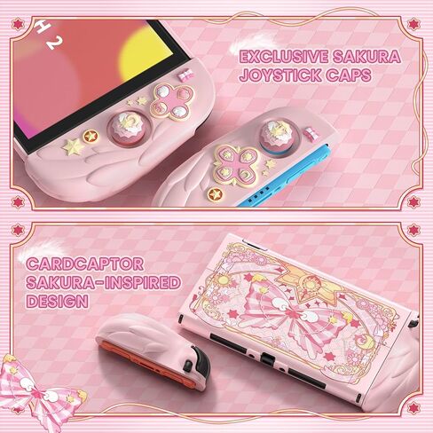 playvital Magic Wings Protective Case with Stand for Nintendo Switch 2 | Joycon Silicone Grips, PC Console Hard Shell, 2 Joystick Caps | Cute Animal Accessories Dockable Cover for Switch 2 - Pink in Saudi Arabia