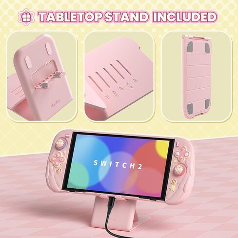 playvital Magic Wings Protective Case with Stand for Nintendo Switch 2 | Joycon Silicone Grips, PC Console Hard Shell, 2 Joystick Caps | Cute Animal Accessories Dockable Cover for Switch 2 - Pink in Saudi Arabia